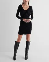 Cocktail & Party,Date Night V-Neck Long Sleeve Ruched Mini Dress