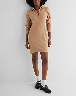 Casual V-Neck Long Sleeve Mini Polo Dress Women's