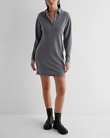 Casual V-Neck Long Sleeve Mini Polo Dress Gray Women's XL