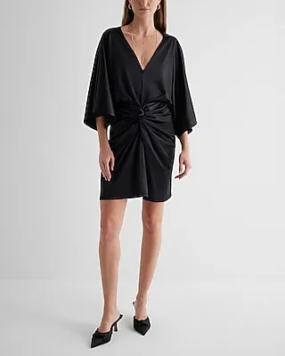Cocktail & Party,Date Night Satin V-Neck Twist Front Mini Dress Women's S