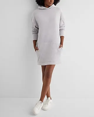 Casual Velour Long Sleeve Mini Hoodie Dress