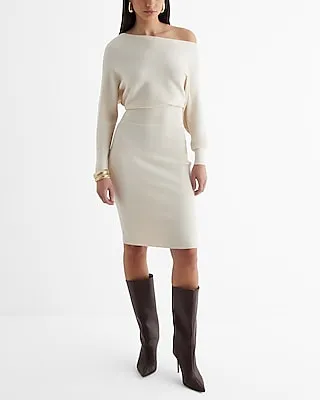 Casual Ribbed Off The Shoulder Long Sleeve Mini Sweater Dress