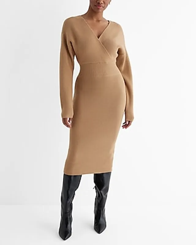 Express Date Night,Cocktail & Party,Casual Body Contour Ribbed Scoop Neck  Midi Sweater Dress