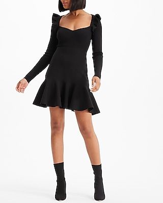 Cocktail & Party Sweetheart Neck Ruffle Fit And Flare Sweater Dress