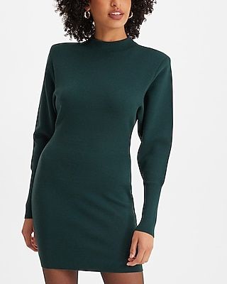 Work Mock Neck Padded Shoulder Sweater Dress Green Women's XL