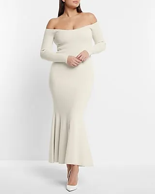 Cocktail & Party Bridal Off The Shoulder Sweater Maxi Dress White Women's L