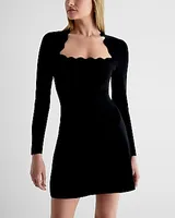 Cocktail & Party,Work Square Neck Open Back Scalloped Mini Sweater Dress