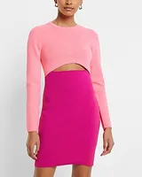 Cocktail & Party Body Contour Long Sleeve Color Block Cutout Mini Sweater Dress Pink Women's XL