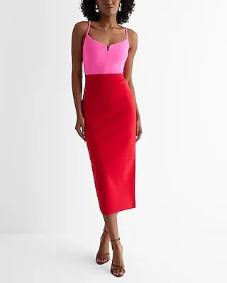Cocktail & Party,Date Night,Bridal Shower Body Contour Color Block V-Wire Sleeveless Midi Sweater Dress Multi-Color Women's M