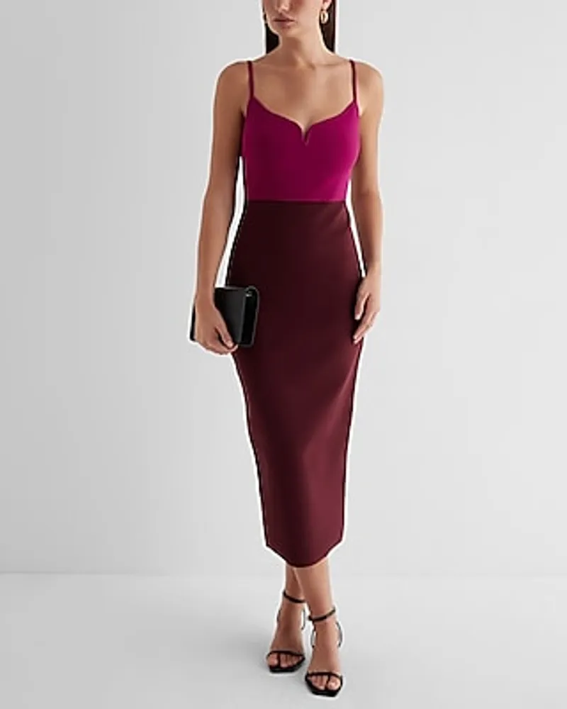 Express Cocktail & Party,Date Night,Bridal Shower Body Contour Color Block  V-Wire Sleeveless Midi Sweater Dress Pink Women's XS