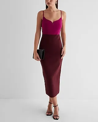 Cocktail & Party,Date Night,Bridal Shower Body Contour Color Block V-Wire Sleeveless Midi Sweater Dress Pink Women's XS