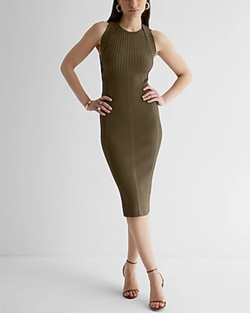 Express Date Night,Cocktail & Party,Casual Body Contour Ribbed Scoop Neck  Midi Sweater Dress