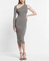 Cocktail & Party Body Contour Ribbed Asymmetrical One Shoulder Midi Sweater Dress Gray Women's XS