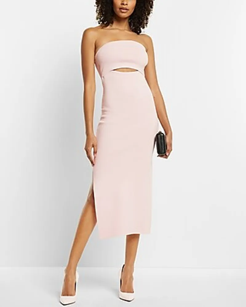 Express Cocktail & Party Bodycon Strapless Cutout Midi Sweater Dress