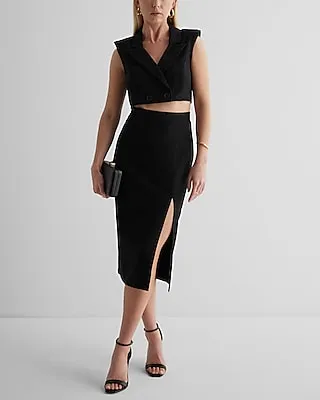 Cocktail & Party,Work Sleeveless Cutout Midi Blazer Dress Black Women's S