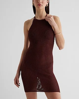 High Neck Open Back Sweater Dress Cover Up