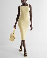 Casual,Vacation,Bridal Shower Ribbed High Square Neck Midi Sweater Dress Yellow Women's XS