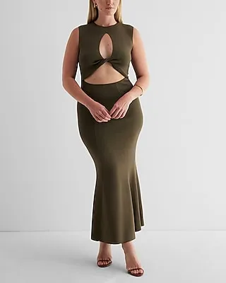 Cocktail & Party Reversible Twist Cutout Maxi Sweater Dress Green Women's S
