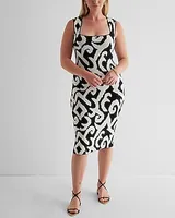 Cocktail & Party,Work Body Contour Printed Square Neck Midi Sweater Dress