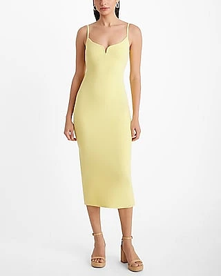 Casual,Cocktail & Party,Date Night,Bridal Shower Body Contour V-Wire Sleeveless Midi Dress Yellow Women's S