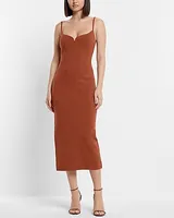 Casual Body Contour V-Wire Sleeveless Midi Sweater Dress Brown Women's XL