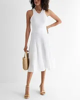 Casual,Work High Neck Pleated Midi Sweater Dress White Women's S