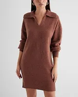 Casual V-Neck Mini Sweater Polo Dress Women