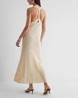 Crochet V-Neck Twist Back Maxi Dress Cover Up White Women's M