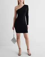 Cocktail & Party,Vacation Body Contour One Padded Shoulder Long Sleeve Mini Sweater Dress