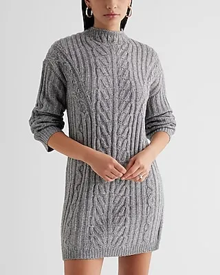 Casual Cable Knit Mock Neck Long Sleeve Mini Sweater Dress Women's XL