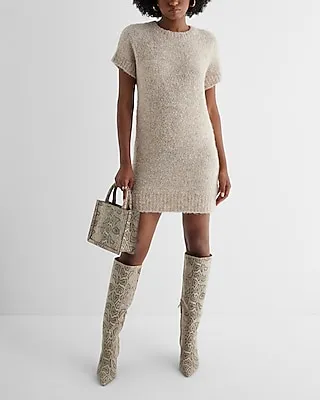 Casual Boucle Crew Neck Mini Shift Sweater Dress Neutral Women's M