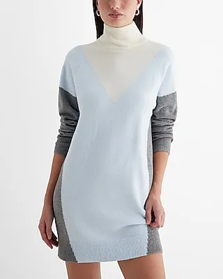 Casual Color Block Turtleneck Mini Sweater Dress Multi-Color Women's M