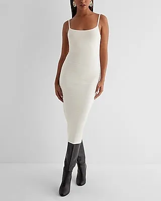 Date Night,Cocktail & Party,Casual Body Contour Ribbed Scoop Neck Midi Sweater Dress