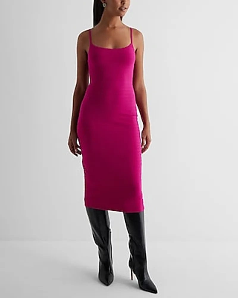 Express Date Night,Cocktail & Party,Casual Body Contour Ribbed Scoop Neck  Midi Sweater Dress Pink Women's