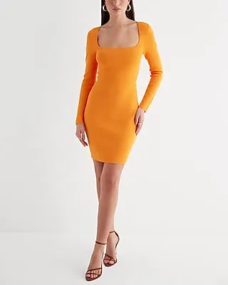 Cocktail & Party,Date Night,Vacation Square Neck Corset Mini Sweater Dress Orange Women's XS