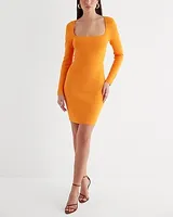 Cocktail & Party,Date Night,Vacation Square Neck Corset Mini Sweater Dress Orange Women's M