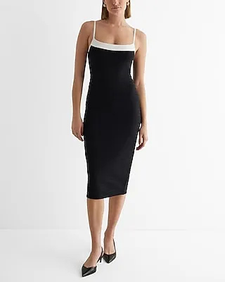 Cocktail & Party,Date Night,Bridal Shower Body Contour Ribbed Color Block Midi Sweater Dress Black Women's