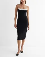 Cocktail & Party,Date Night,Bridal Shower Body Contour Ribbed Color Block Midi Sweater Dress Black Women