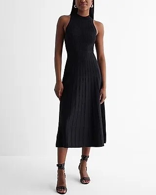 Date Night,Cocktail & Party,Casual,Work Pleated Mock Neck Midi Sweater Dress Women's