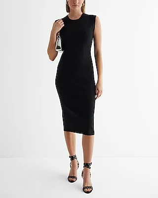 Date Night,Cocktail & Party,Work,Casual Crew Neck Cap Sleeve Midi Sweater Dress Women's L