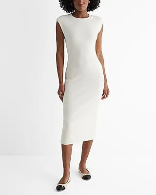 Date Night,Cocktail & Party,Work,Casual Crew Neck Cap Sleeve Midi Sweater Dress White Women