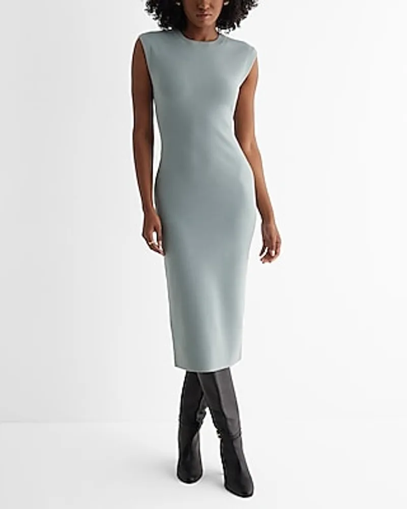 Date Night,Cocktail & Party,Work,Casual Crew Neck Cap Sleeve Midi Sweater Dress