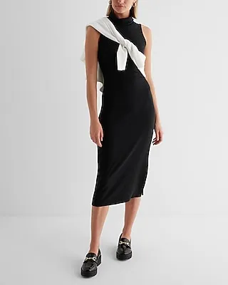Casual Ribbed Mock Neck Sleeveless Midi Dress Women's XL