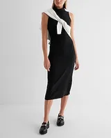 Casual Ribbed Mock Neck Sleeveless Midi Dress Black Women's XS