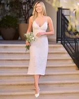 Cocktail & Party,Formal Bridal Ivory Sequin Embellished Rhinestone Midi Dress White Women's 10