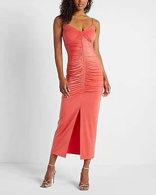 Bodycon Ruched Midi Dress With Built-In Shapewear