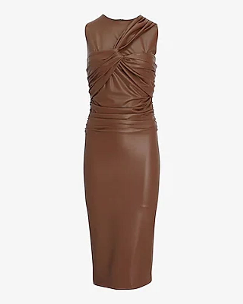 Express Formal,Work Body Contour Faux Leather Twist Front Midi