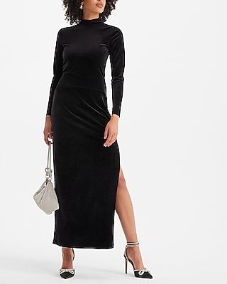 Cocktail & Party Velvet Mock Neck Side Slit Open Back Maxi Dress