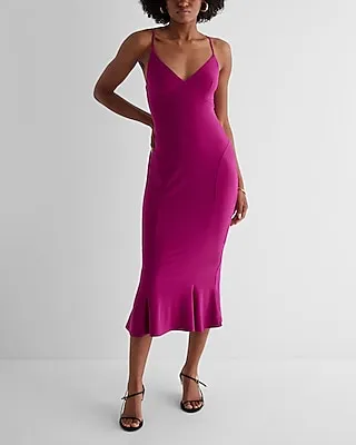 Cocktail & Party,Date Night V-Neck Sleeveless Midi Slip Dress