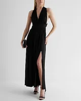 Cocktail & Party,Vacation V-Neck Sleeveless Convertible Side Slit Maxi Dress Black Women's XL